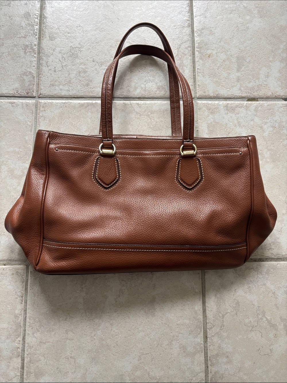 Cole Haan Brown Leather Tote Bag with Navy Interior